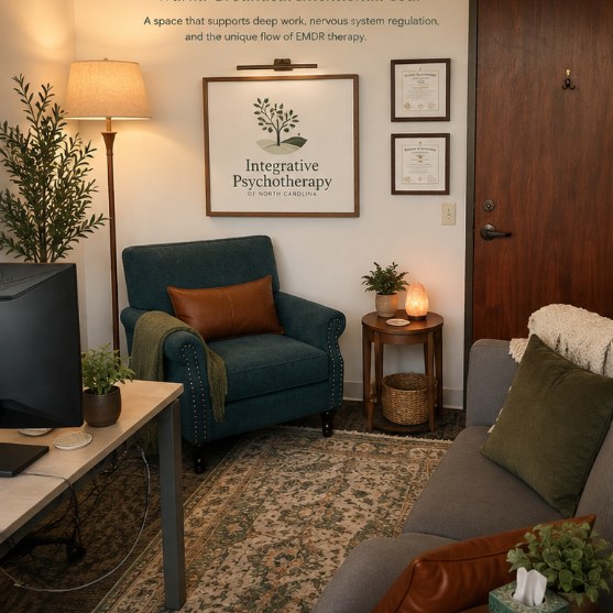 A therapy room at Integrative Psychotherapy of NC